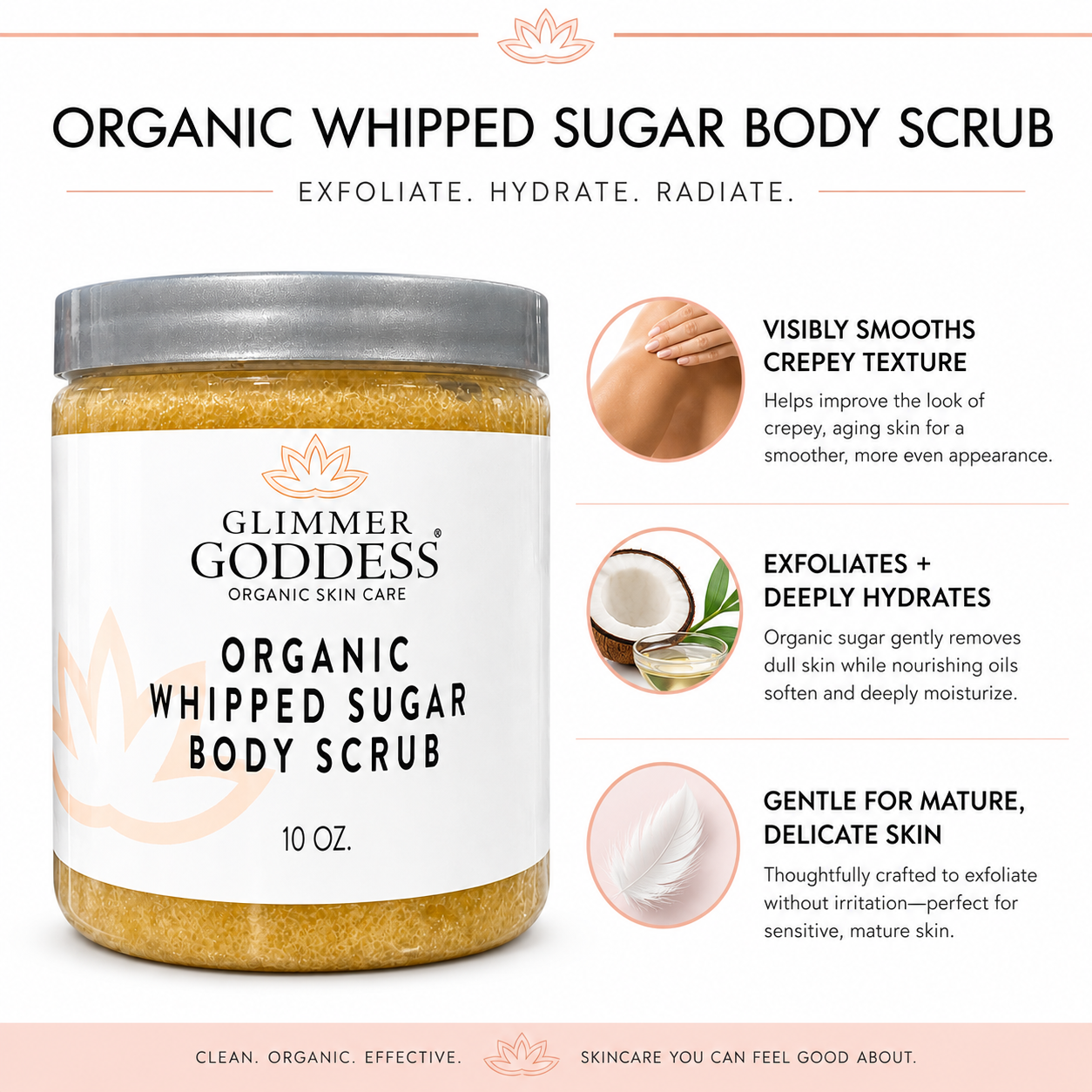 Organic Whipped Sugar Body Scrub 10 oz – Crepey Skin Treatment & Exfoliator - Trending Wellness Store