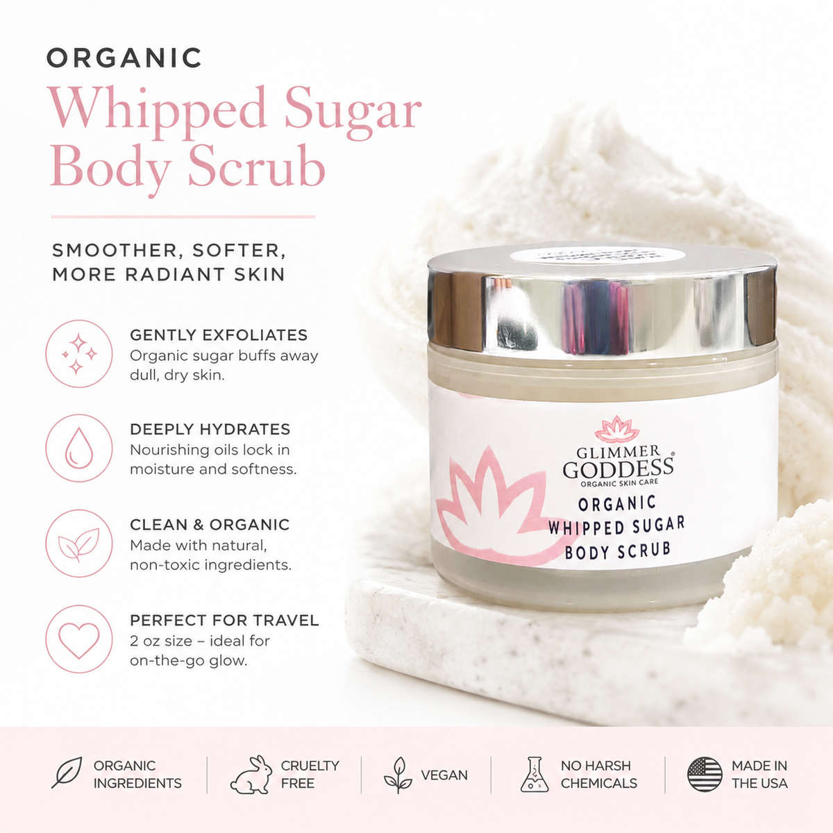 Organic Whipped Sugar Body Scrub 2 oz – Travel Size Crepey Skin Treatment & Exfoliator - Trending Wellness Store