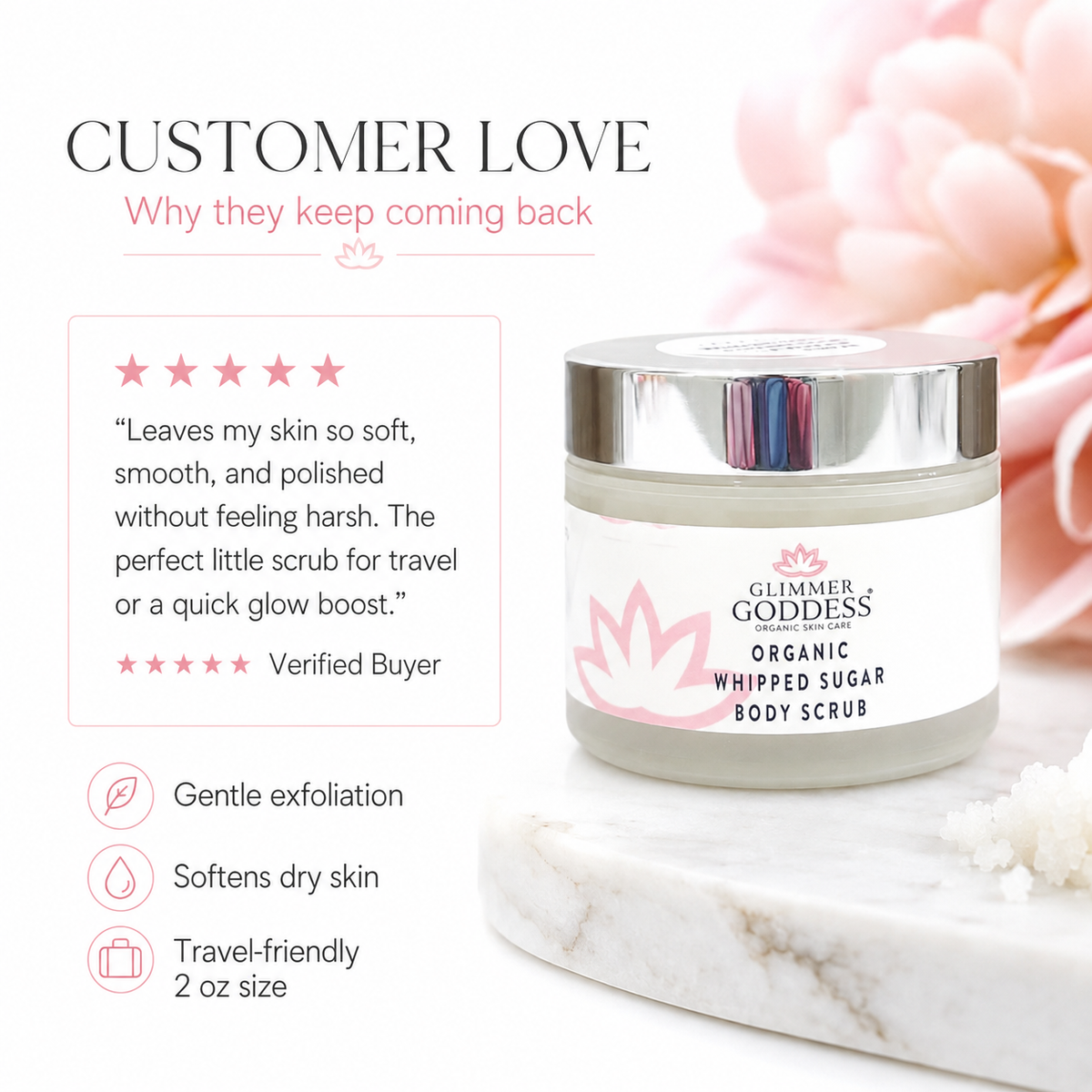 Organic Whipped Sugar Body Scrub 2 oz – Travel Size Crepey Skin Treatment & Exfoliator - Trending Wellness Store