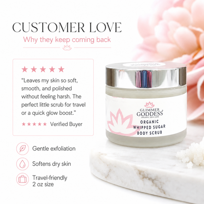 Organic Whipped Sugar Body Scrub 2 oz – Travel Size Crepey Skin Treatment & Exfoliator - Trending Wellness Store
