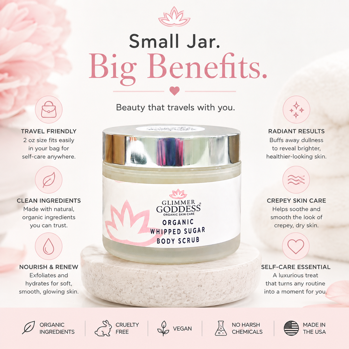 Organic Whipped Sugar Body Scrub 2 oz – Travel Size Crepey Skin Treatment & Exfoliator - Trending Wellness Store