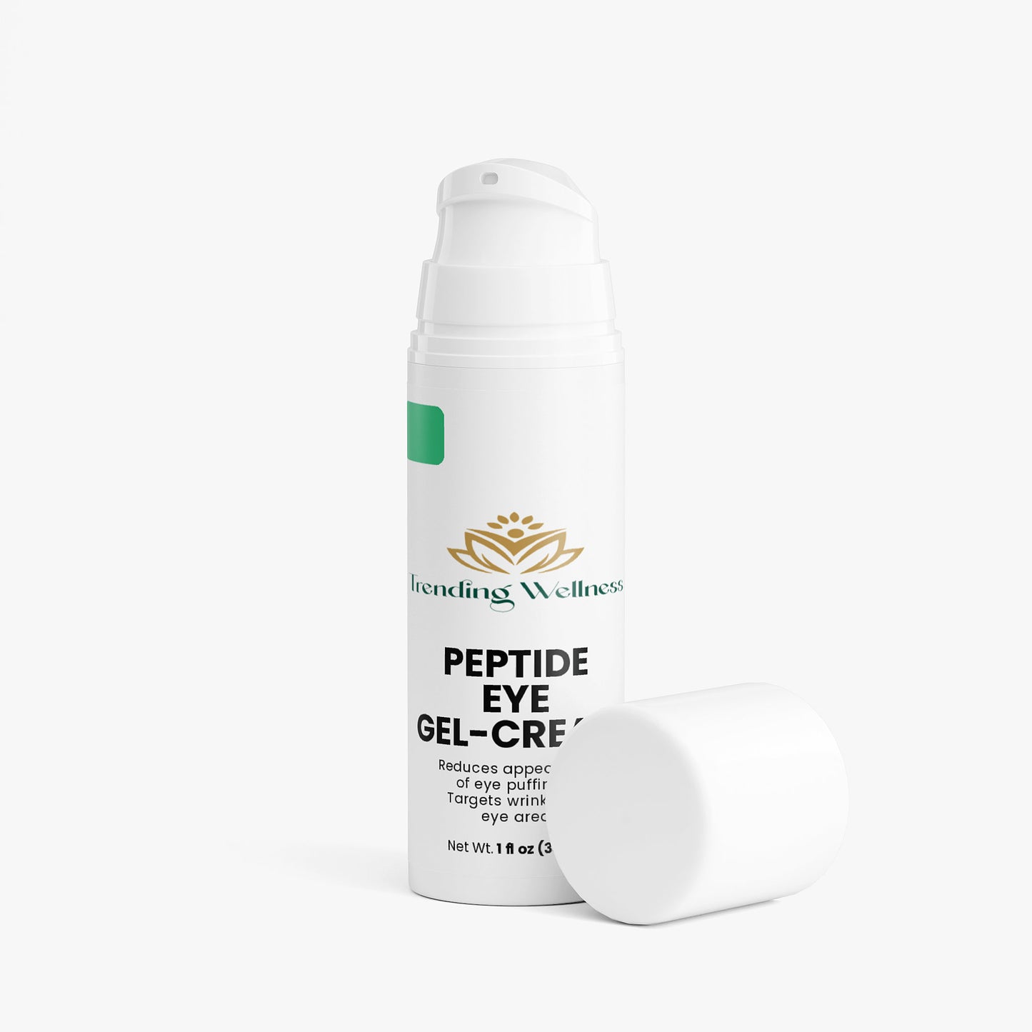 Peptide eye gel-cream bottle with branding on a white background
