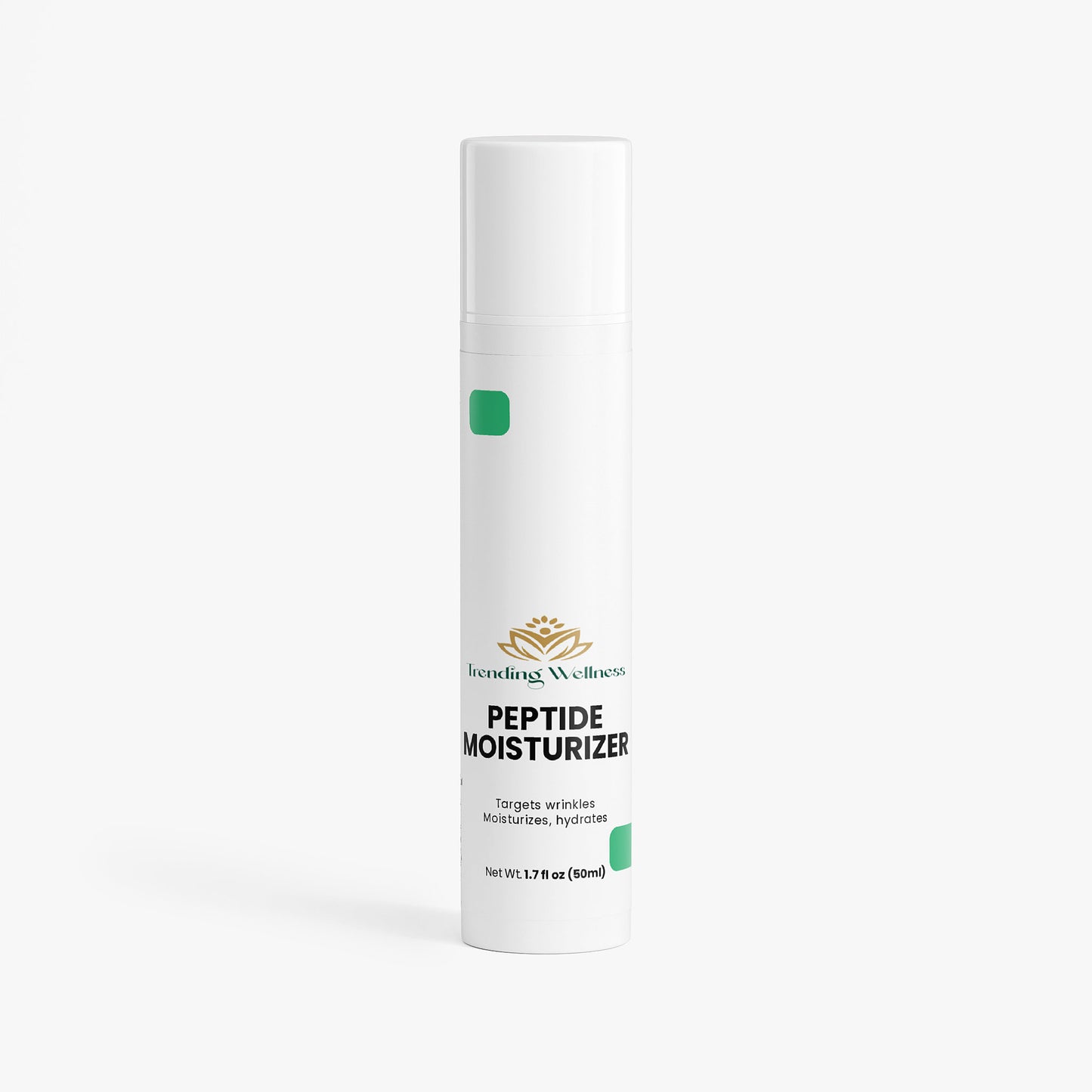 Peptide moisturizer bottle on a white background