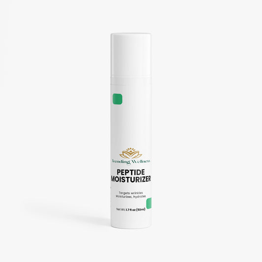 Peptide moisturizer bottle on a white background