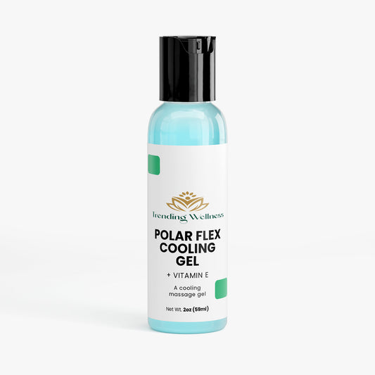 Bottle of Polar Flex Cooling Gel with Vitamin E on a white background