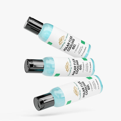 Three bottles of Intuura Polar Flex Cooling Gel on a white background