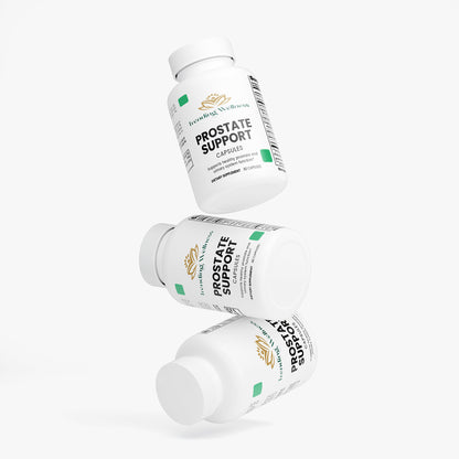 Three bottles of Prostate Support capsules on a white background