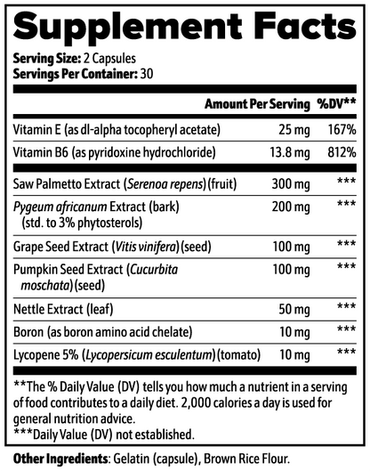 Supplement facts label with various vitamins and extracts listed