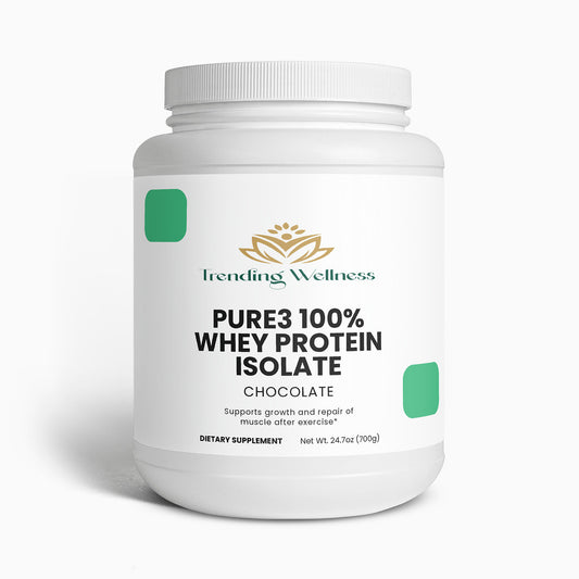 Trending Wellness Pure3 100% Whey Protein Isolate container on a white background