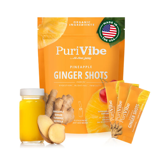 PuriVibe Pineapple Ginger Shot - Superfood Juice Powder, Wellness Shots Supplement - Supports Immunity & Digestion - Stick Packs - Trending Wellness Store