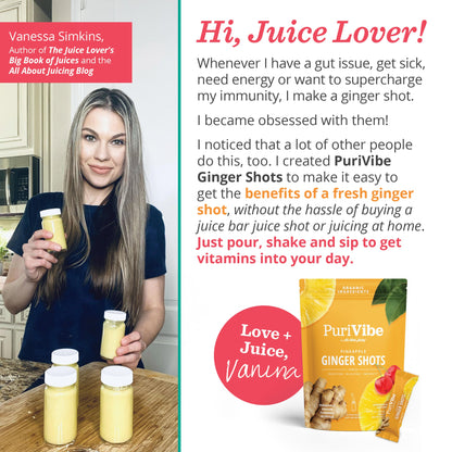 PuriVibe Pineapple Ginger Shot - Superfood Juice Powder, Wellness Shots Supplement - Supports Immunity & Digestion - Stick Packs - Trending Wellness Store
