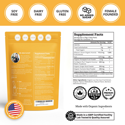 PuriVibe Pineapple Ginger Shot - Superfood Juice Powder, Wellness Shots Supplement - Supports Immunity & Digestion - Stick Packs - Trending Wellness Store