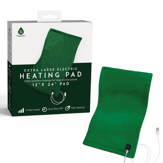 Pursonic Large Electric Heating Pad with USB-C – 12"x24", Ultra Soft Fabric, 3 Heat Settings, Auto Shut-Off - Trending Wellness Store