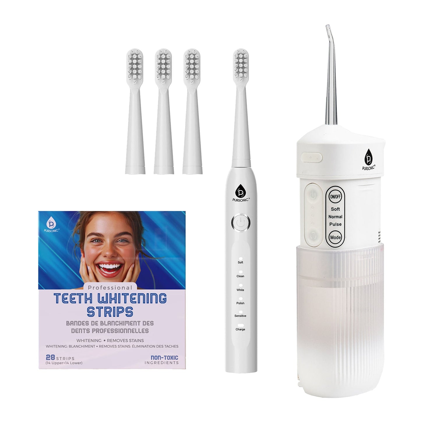 Pursonic PowerSmile Bundle – USB Rechargeable Sonic Toothbrush, Collapsible Water Flosser & Professional Teeth Whitening Strips for a Complete Oral Care System - Trending Wellness Store