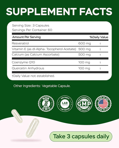 Resveratrol Supplement 1800mg Complex - 180 Capsules - Trending Wellness Store