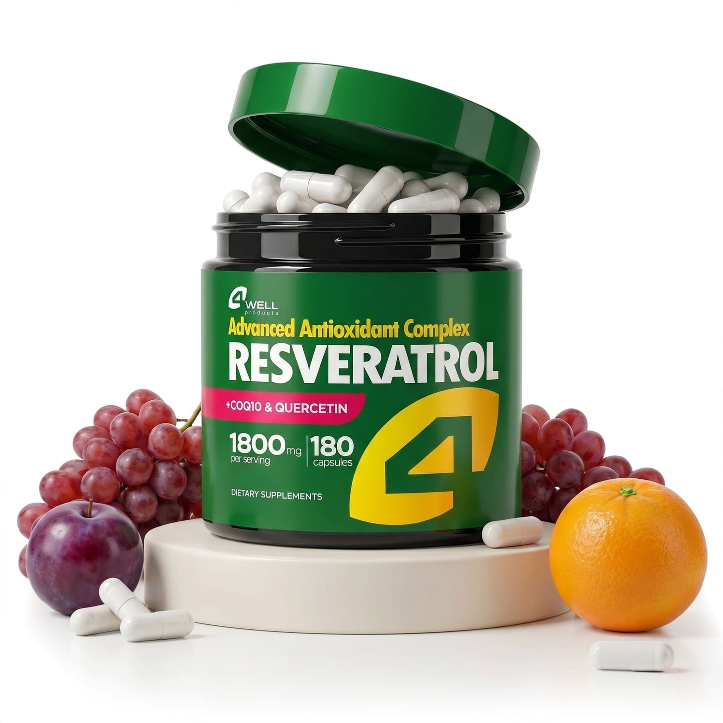 Resveratrol Supplement 1800mg Complex - 180 Capsules - Trending Wellness Store