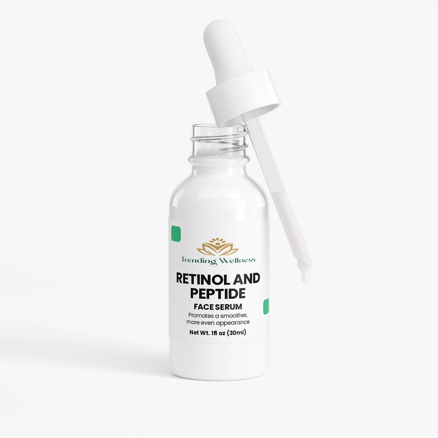 Retinoland Peptide face serum bottle with dropper on a white background
