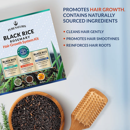 Rosemary Black Rice Water Hair Growth System Kit - Shampoo, Conditioner and Leave-in Serum - Trending Wellness Store