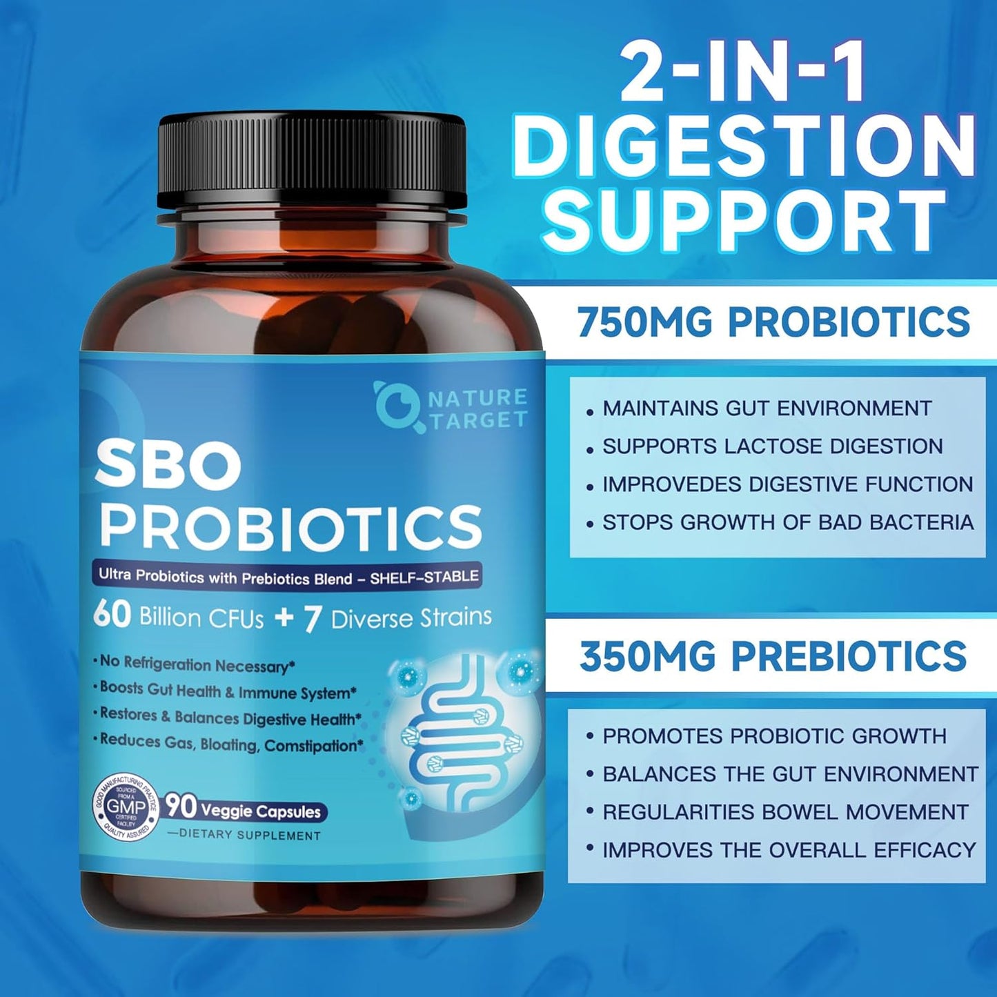 SBO Probiotics with Prebiotic Fiber, 60 Billion CFUs, 90 Veggie Capsules - Trending Wellness Store