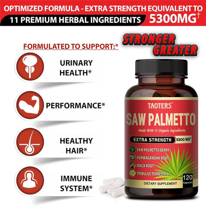 Saw Palmetto Berry PhytoSupplement - Combined with Turmeric, Tribulus, Maca, Green Tea and More - Prostate Support, 120 Capsules - Trending Wellness Store