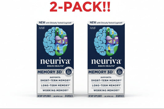 NEURIVA Memory 3D Brain Supplement, Nootropic Capsules for Focus & Cognitive Function, 30ct (60 Total), Unflavored - Double Pack! Plus Available DISCOUNTS!! - Trending Wellness Store