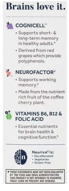 NEURIVA Memory 3D Brain Supplement, Nootropic Capsules for Focus & Cognitive Function, 30ct (60 Total), Unflavored - Double Pack! Plus Available DISCOUNTS!! - Trending Wellness Store