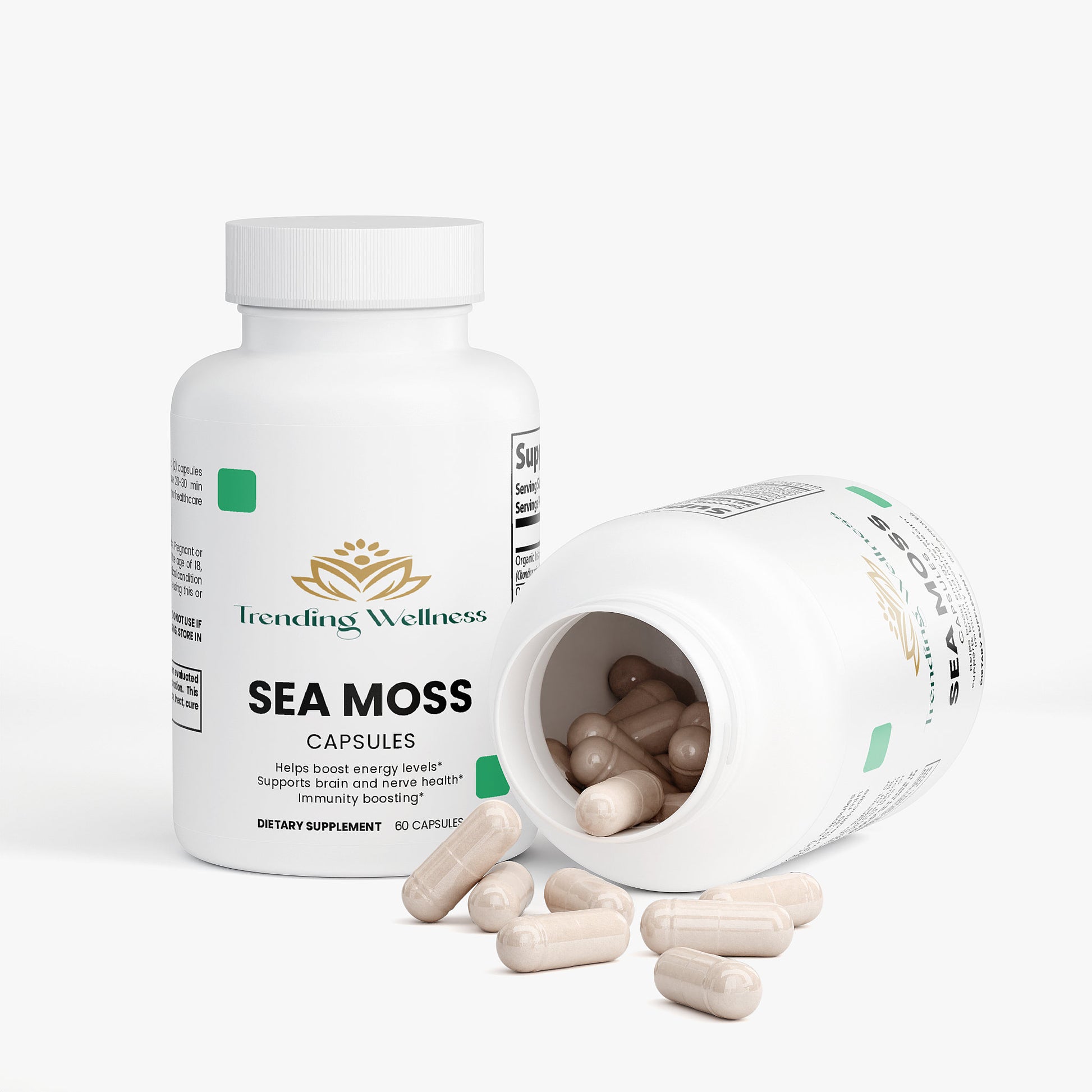 Trending Wellness Sea Moss Capsules on a white background