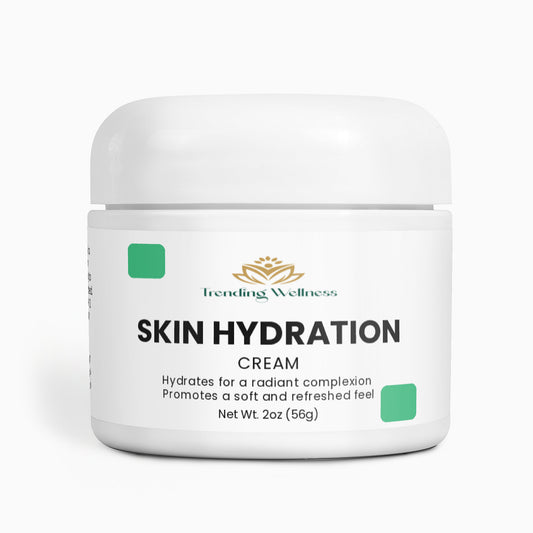 Jar of skin hydration cream with 'Trending Wellness' branding on a white background