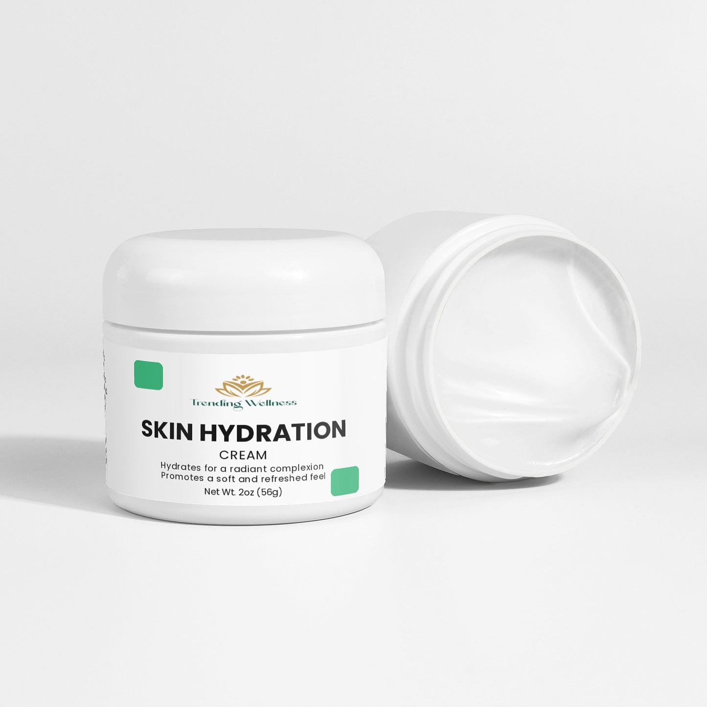 Skin hydration cream jar with label on a white background