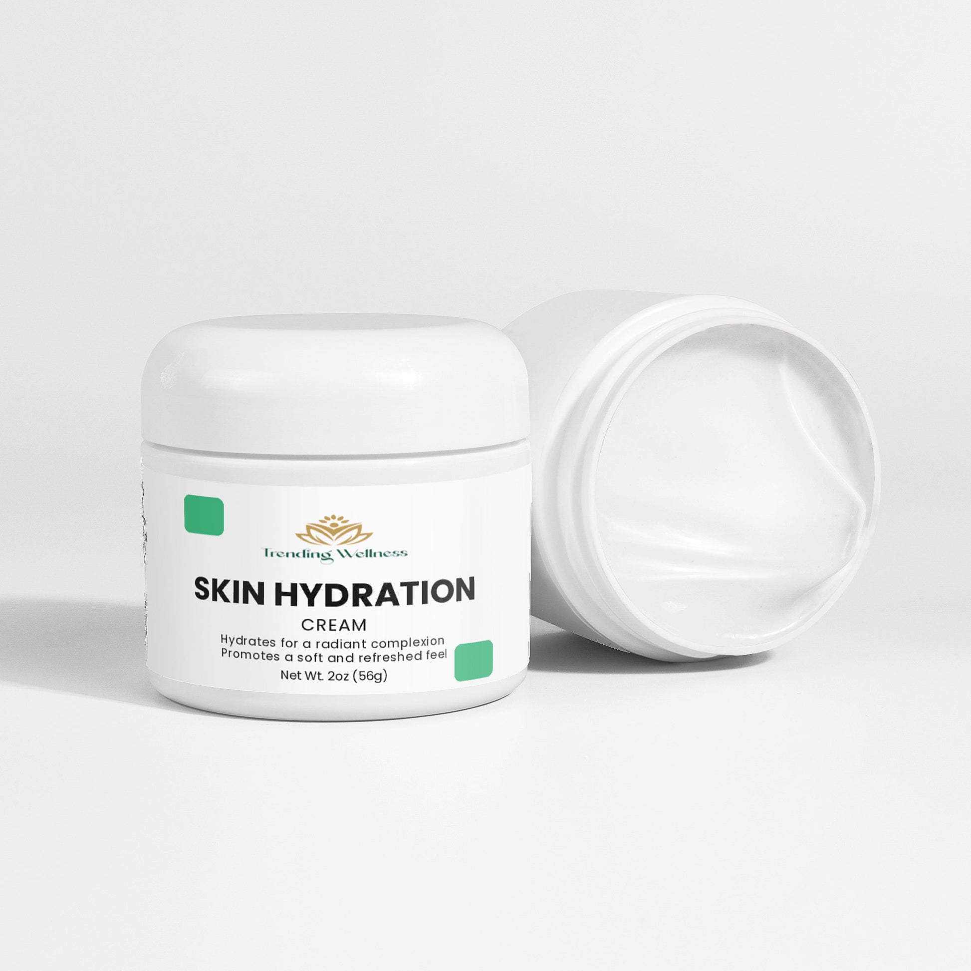 Skin hydration cream jar with label on a white background