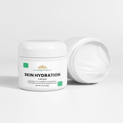 Skin hydration cream jar with label on a white background