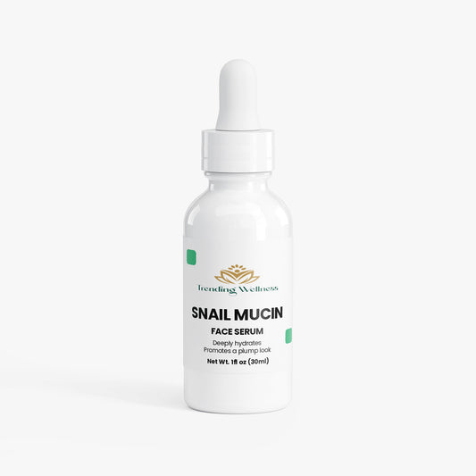 Snail mucin face serum bottle with dropper on a white background