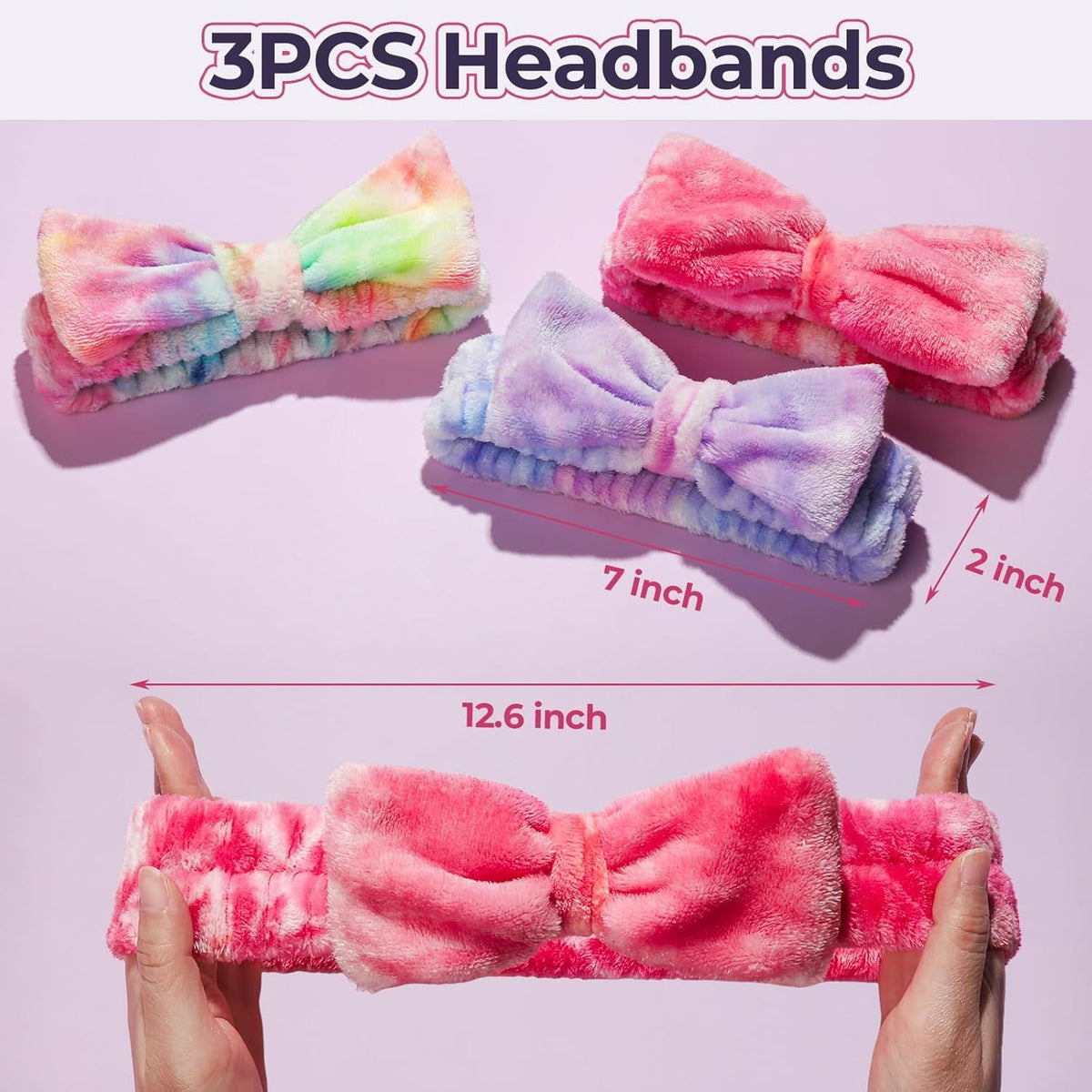 Spa Headband, 6pcs Makeup Headbands and Hair Scrunchies, Bow Skin Care Headband for Washing Face for Teen Girls Women, Easter Basket Valentines Gifts for Girls, Black & White & Gray
