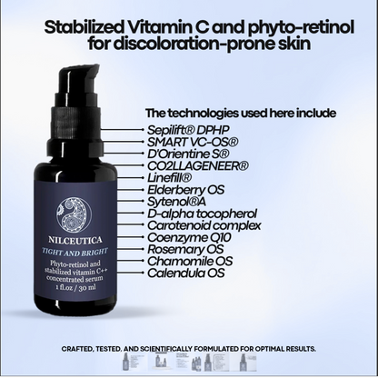 TIGHT AND BRIGHT, an Advanced Gentle Phyto-Retinol and Vitamin C Face Serum, 12 Innovative Technologies, 55% High-Performance Cosmeceuticals - Trending Wellness Store