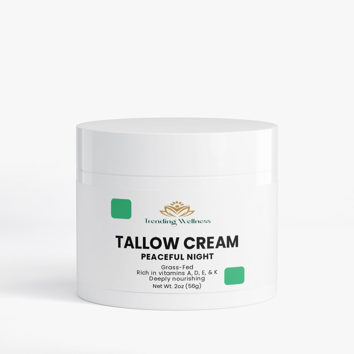 Tallow cream jar with 'Trending Wellness' label on a white background