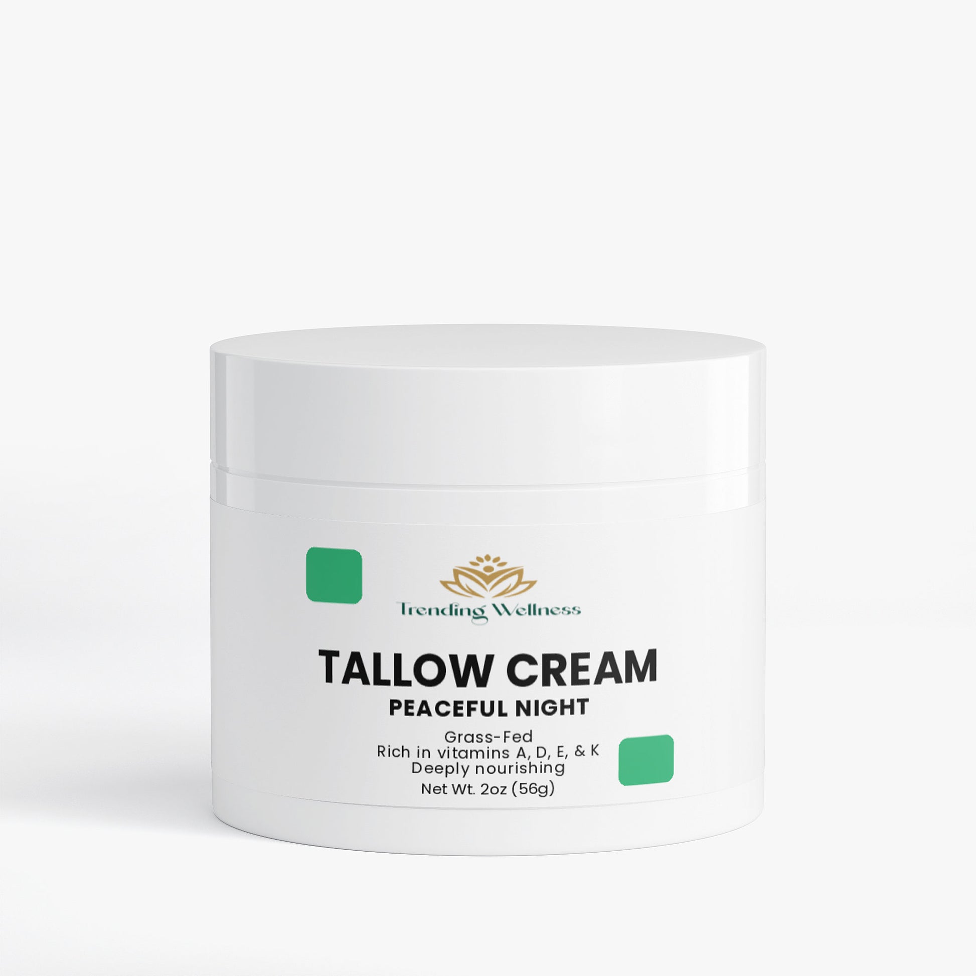 Tallow cream jar with 'Trending Wellness' label on a white background