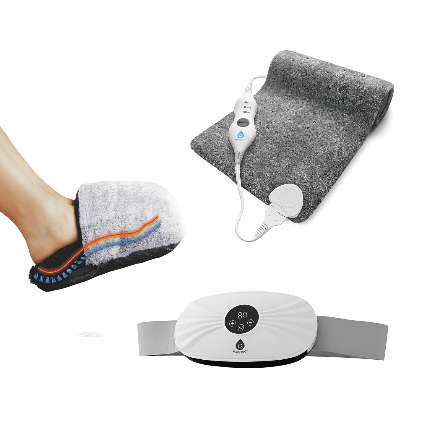 Ultra Plush Heated Foot Warmer, Pursonic Stomach & Back Massager, and XL Microplush Heating Pad - Trending Wellness Store