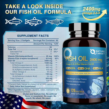 Vitamin D3 & E Fish Oil, 2400mg - Trending Wellness Store