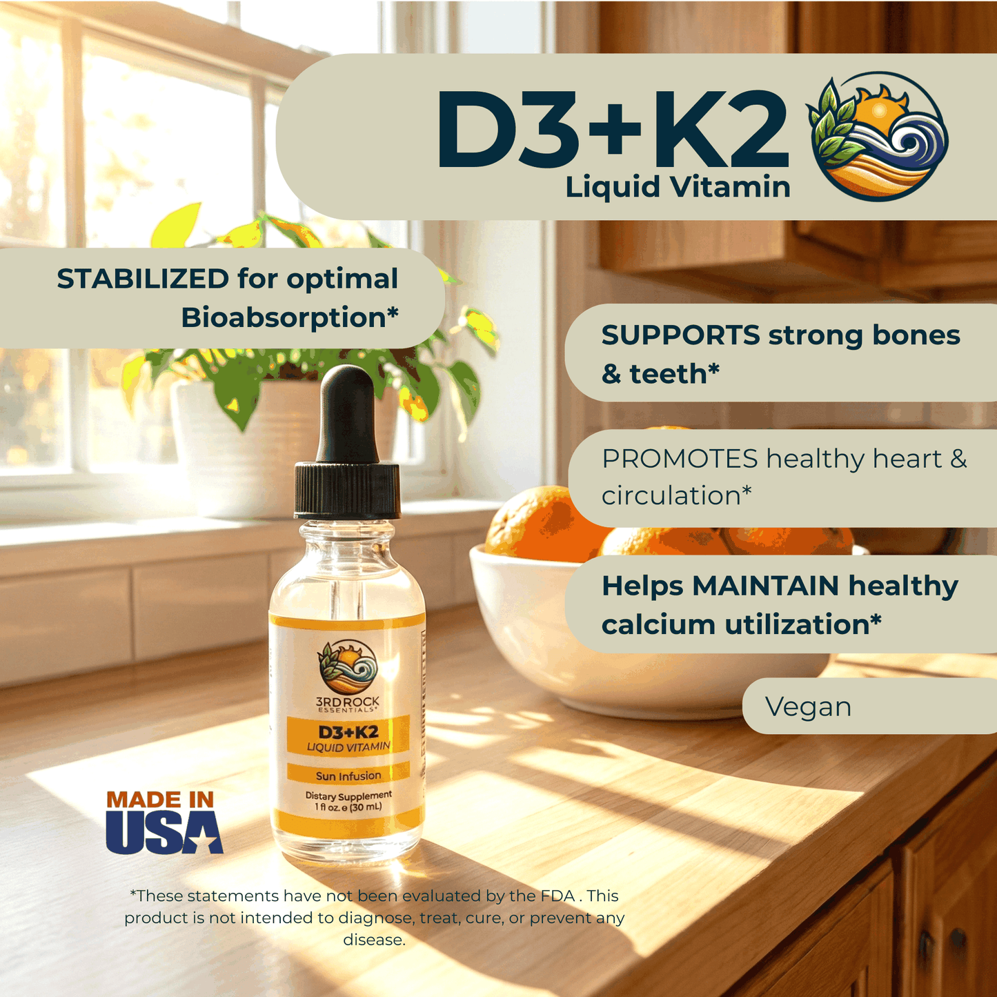 Vitamin D3 + K2 - Liquid Supplement (Chelated) — 1 fl oz - Trending Wellness Store