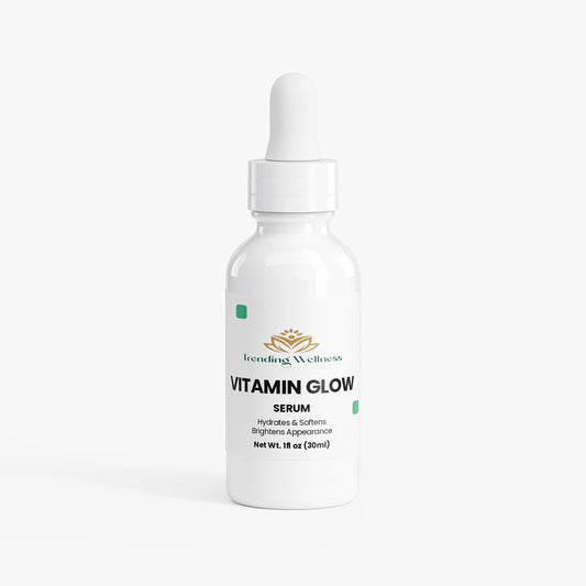 Vitamin Glow serum bottle with dropper on a white background