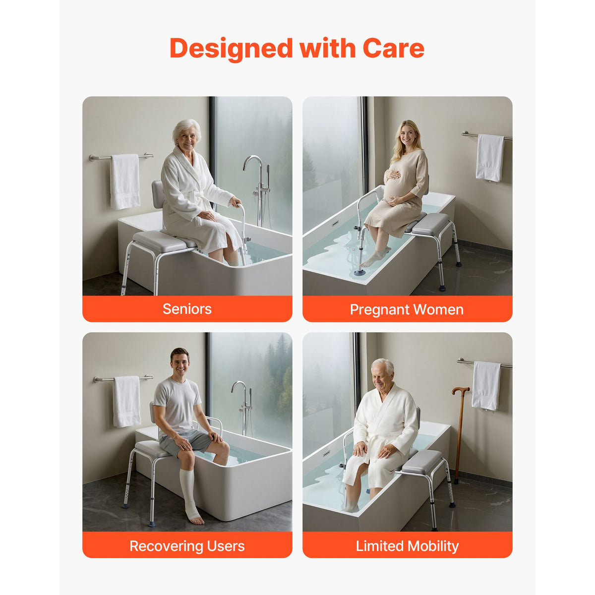 Tub Transfer Bench for Bathtub, 500 lbs Weight Capacity Heavy Duty Shower Chair with Arm and Backrest, Height Adjustable Bathroom Shower Bench Bath Seat for Adults, Seniors, Elderly and Disabled