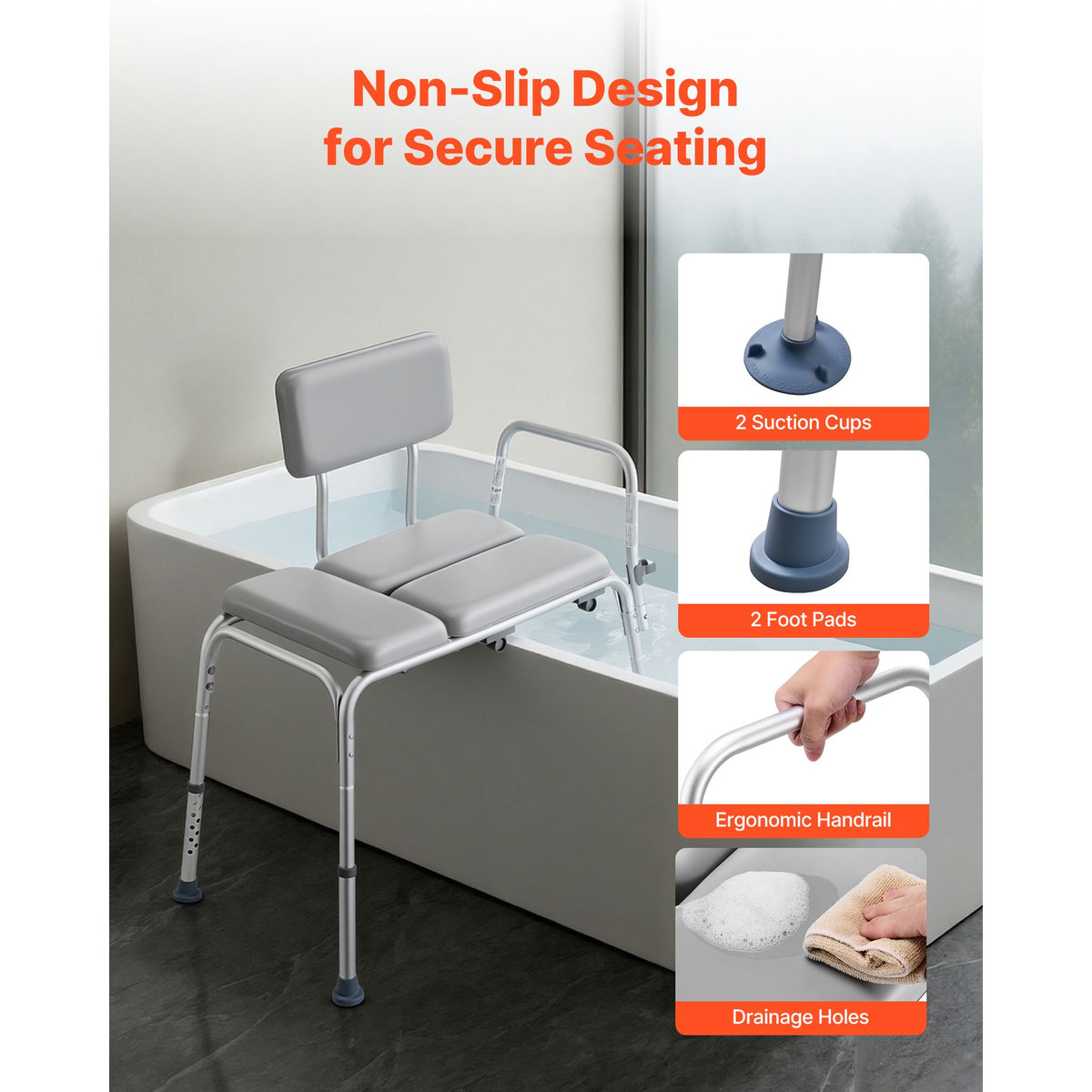 Tub Transfer Bench for Bathtub, 500 lbs Weight Capacity Heavy Duty Shower Chair with Arm and Backrest, Height Adjustable Bathroom Shower Bench Bath Seat for Adults, Seniors, Elderly and Disabled