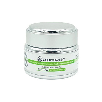 Brightening Age Spot/Hyperpigmentation Face & Body Moisturizing Cream w/Glycolic Acid + Green Tea (Naturally Scented)